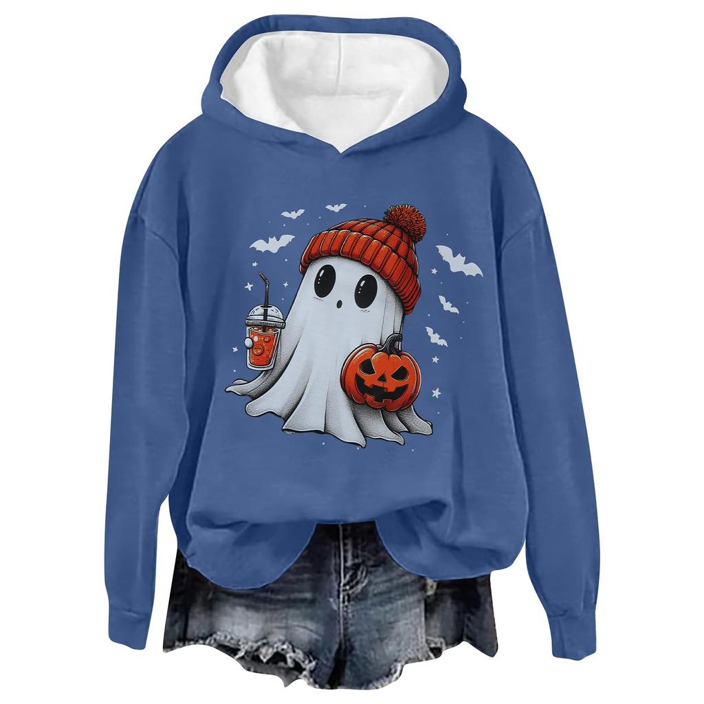 Женская модная повседневная толстовка с длинными рукавами и капюшоном на Хэллоуин с принтом призрачных букв