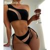 Splicing Mesh Sheer One Shoulder Bikini Women Swimwear Female Swimsuit Two-pieces Bikini Set Bather Bathing Suit Swim Lady