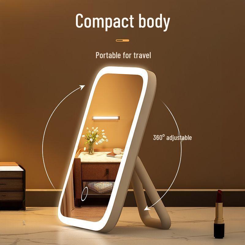 Умное портативное светодиодное зеркало для макияжа с круговым заполняющим светом 360° и плоским дизайном для стола