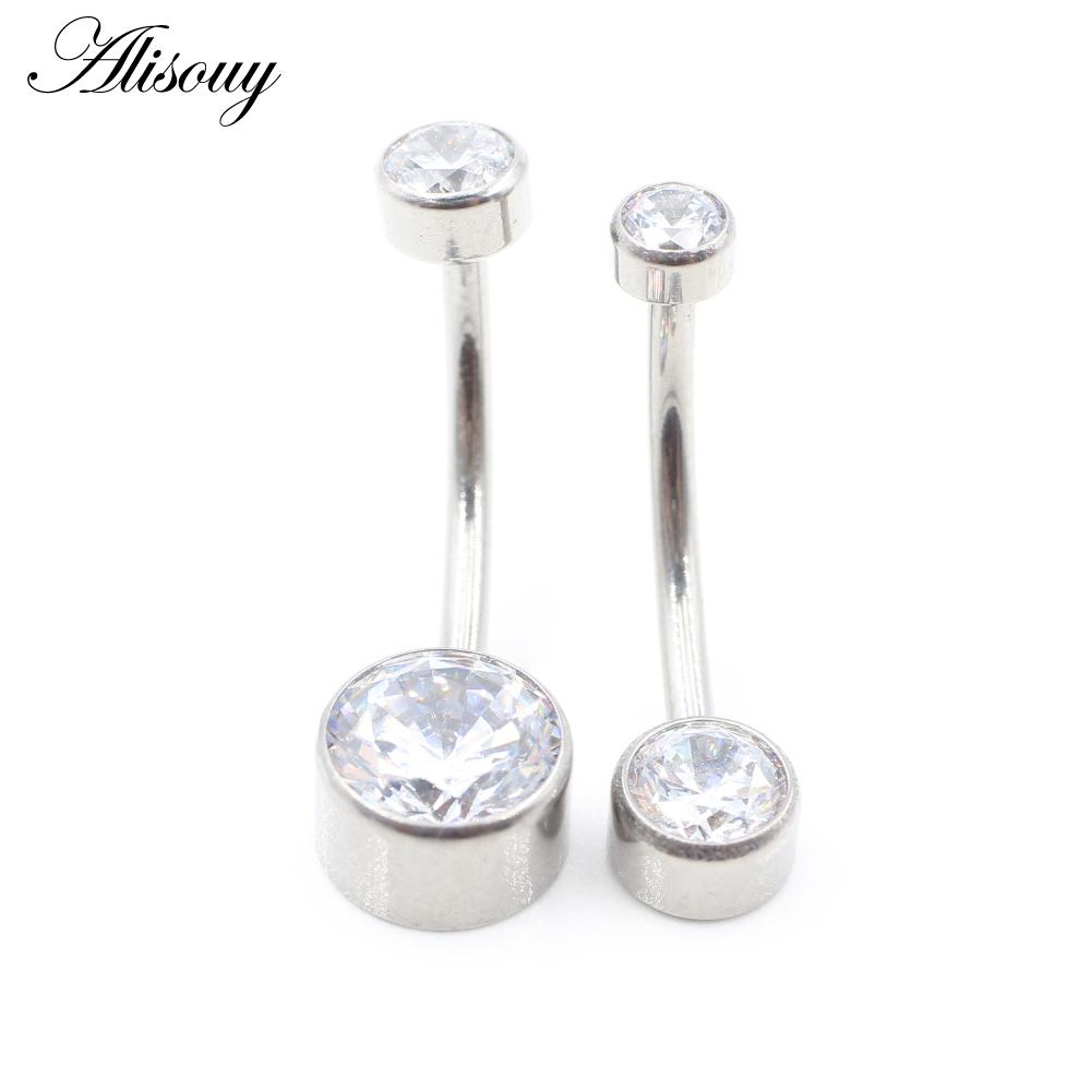 Alisouy 1PC с внутренней резьбой G23 титановый цилиндрический стержень круглый циркон женское пупочное кольцо пирсинг украшения для тела