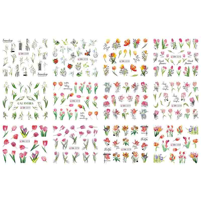 Наклейки для дизайна ногтей в 12 стилях с абстрактными, цветочными и геометрическими рисунками