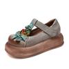 GKTINOO Retro Round Toe Thick Soled Shoes For Spring And Summer 2025 New Genuine Leather Flower Women's Flat Platform Shoes