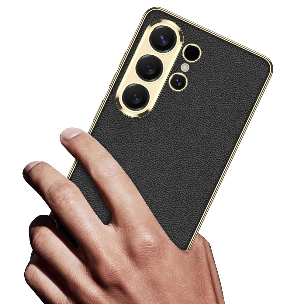 Чехол GKK для Samsung Galaxy S26 Ultra, Электроокрашенный, с покрытием из кожи, ТПУ-рама, Задняя крышка из ПК