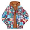 Men's Quilted Lined Button Down Plaid Shirt Add Velvet To Keep Warm Jacket With Hood