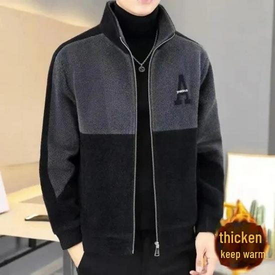 Мужская утолщенная куртка с цветными блоками и воротником-стойкой - модная весна/осень, теплая, большие размеры