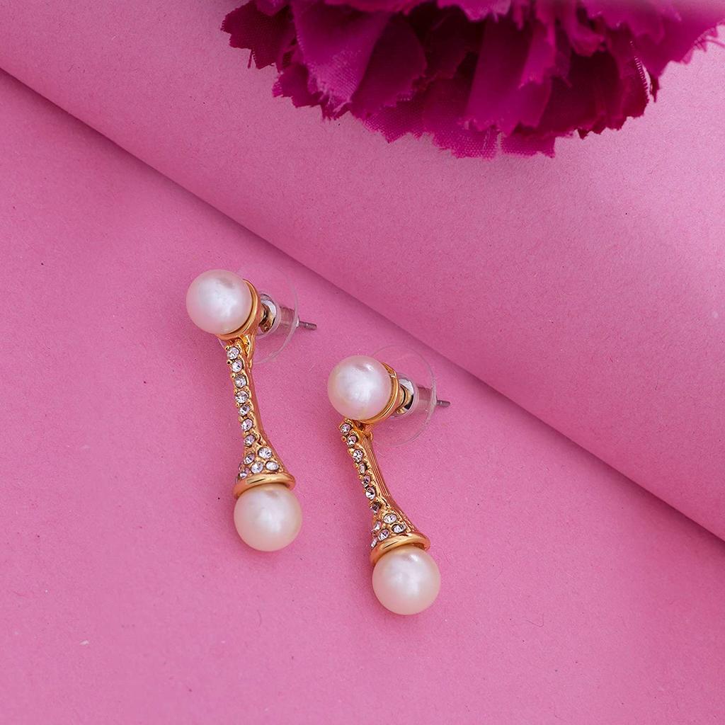 Женские серьги-гвоздики Estele с позолоченным жемчугом и хрустальной дубинкой