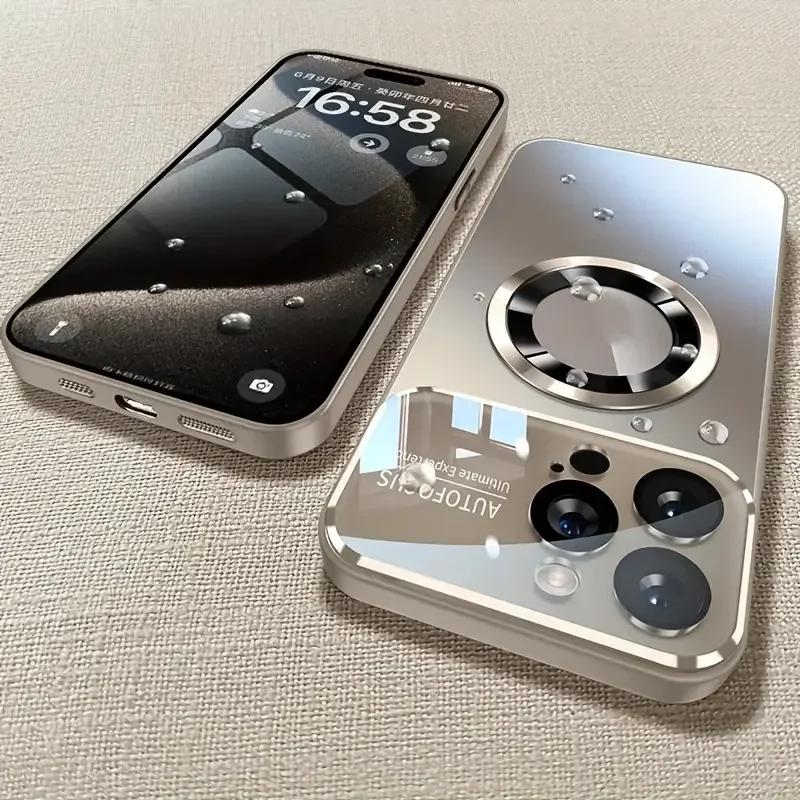 Роскошный титановый магнитный чехол для iPhone 16 15 14 13 12 11 Pro Max Plus металлический цветной чехол Magsafe для беспроводной зарядки
