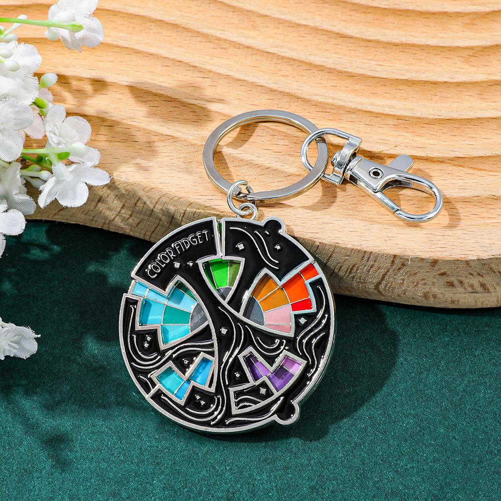 Color Design Colourful Anxiety Relief Badge Color Fidget Wheel Keychain Pendant Relieve Stress Quickly Identify Tonal Jewelry