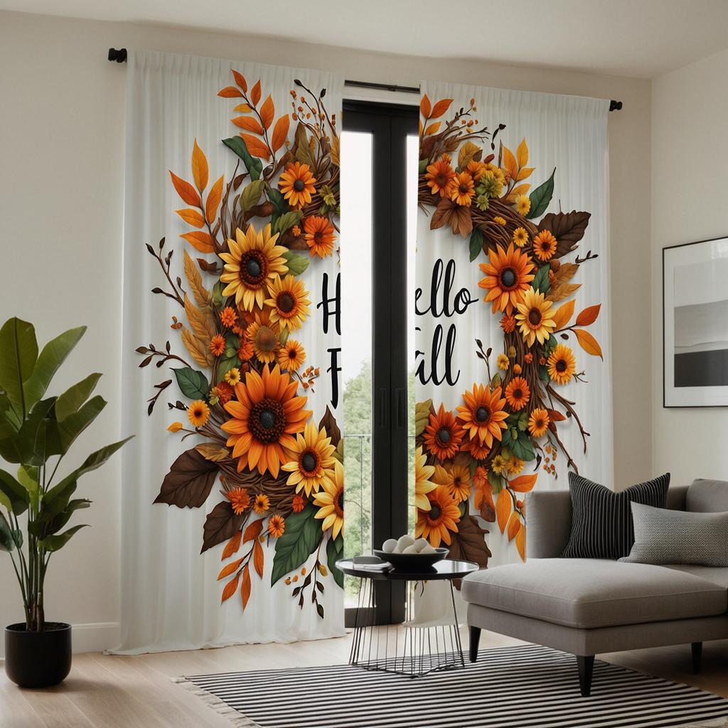 2 шт. HD гирлянда из ротанга с изображением подсолнуха на День благодарения, занавеска с зеленой и желтой завязкой, цифровая печать, стиль украшения дома, украшение