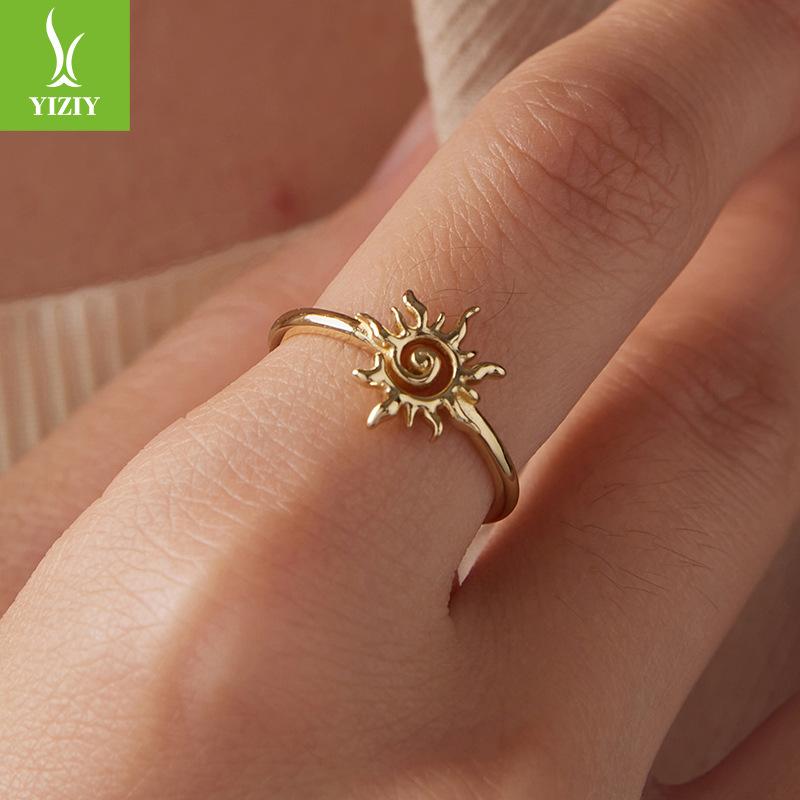 Кольцо S925 из стерлингового серебра с покрытием из 14-каратного золота, открывающееся, с подвеской в виде солнца, кольцо с солнцем, ювелирное изделие