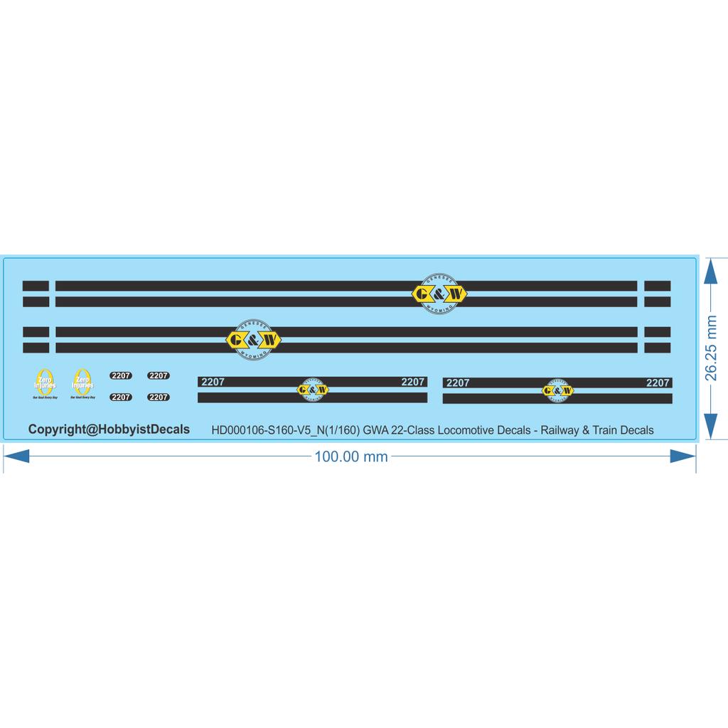 GWA 22-Class Locomotive Decals - HO (1/87) N (1/160) - Railway & Train Decals
