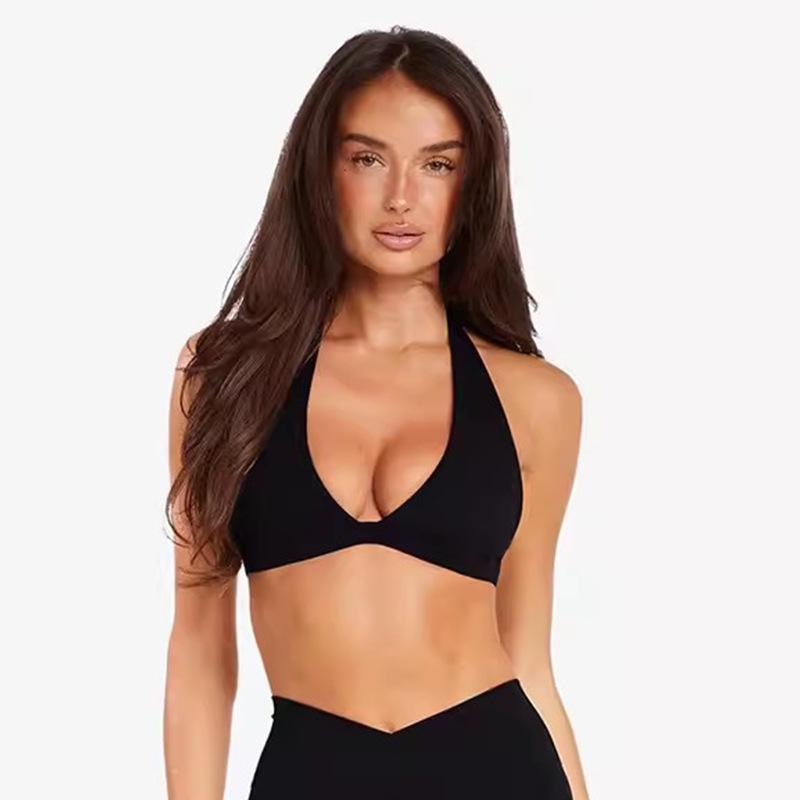 Дышащий спортивный бюстгальтер с V-образным вырезом и открытой спиной — без стальных колец, идеально подходит для йоги и фитнеса