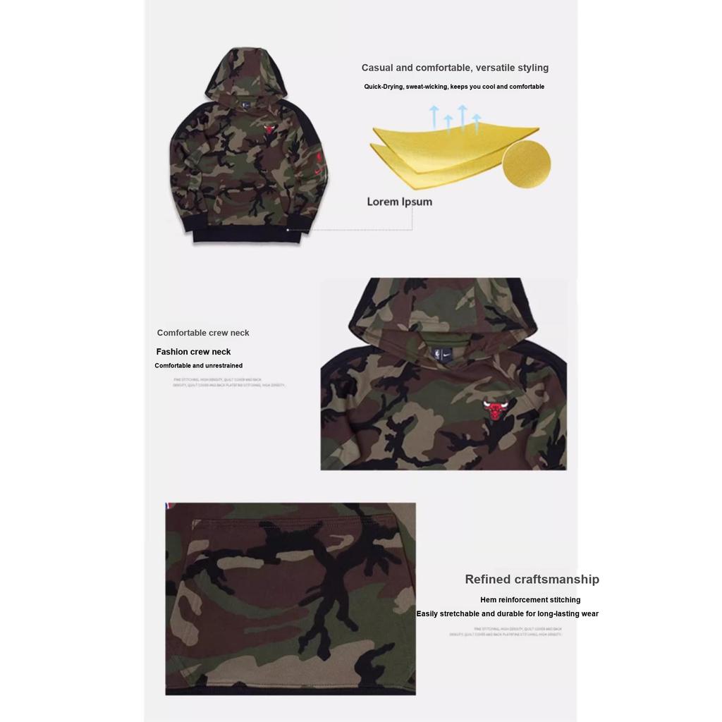 Nike NBA Чикаго Буллз Толстовка с вышитым логотипом Камуфляжная Детские толстовки Милитари-зеленый 3Z2B7BBXL-BUL