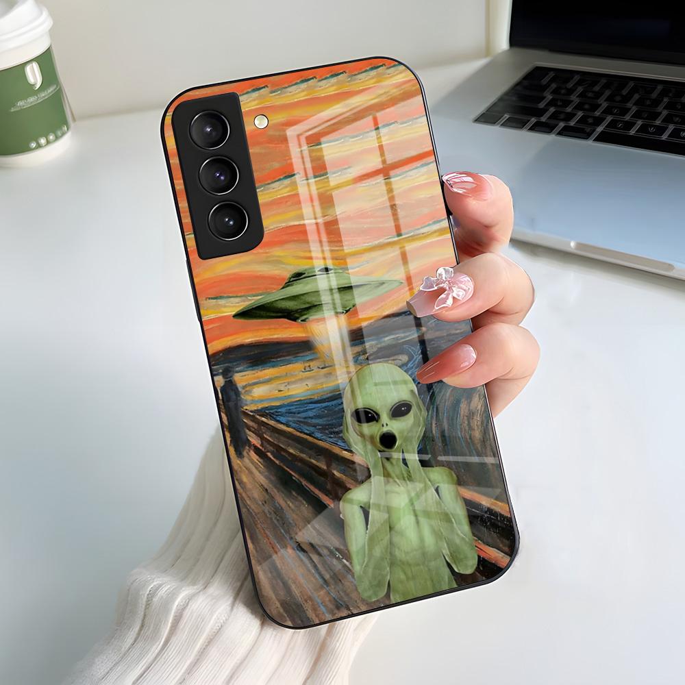 Смешной Космический НЛО Инопланетная Штука Чехол для Телефона Для Samsung A56 A36 A26 A16 A15 A25 A35 A55 A14 A34 A24 A54 Стеклянный Чехол