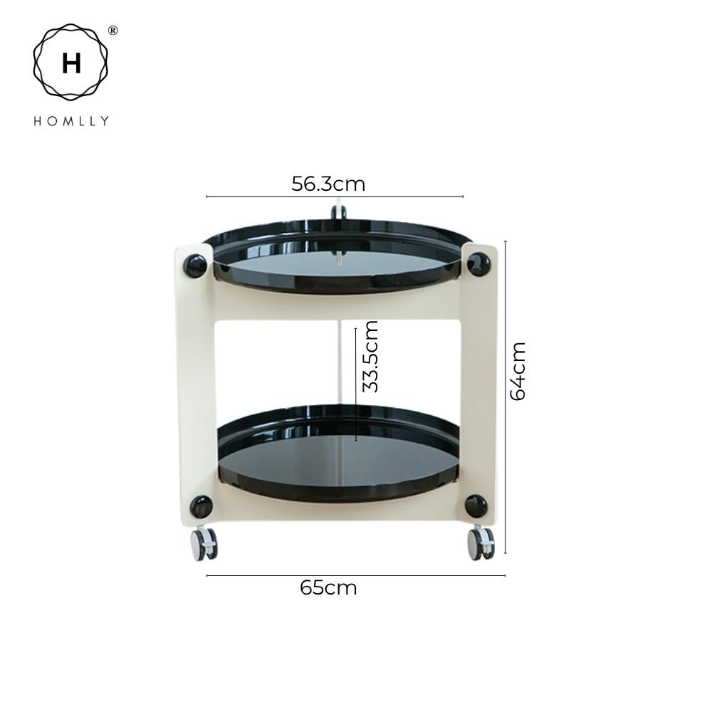 Homlly Lunii 2 Tiers Coffee Round Side Table With Rolling Wheels