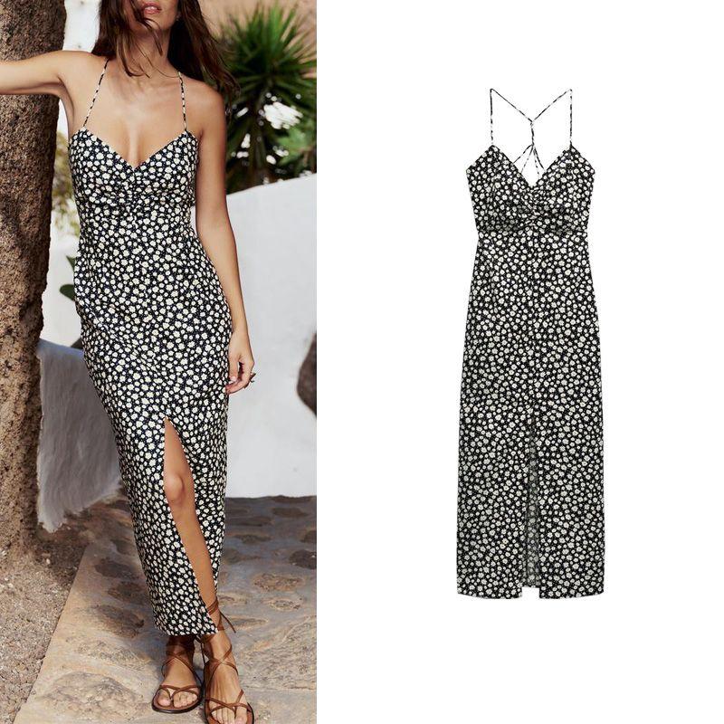 Spring New Arrival Little Daisy Long Dress Vacation Style Print Midi Skirt Strap Floral Dress 2977760