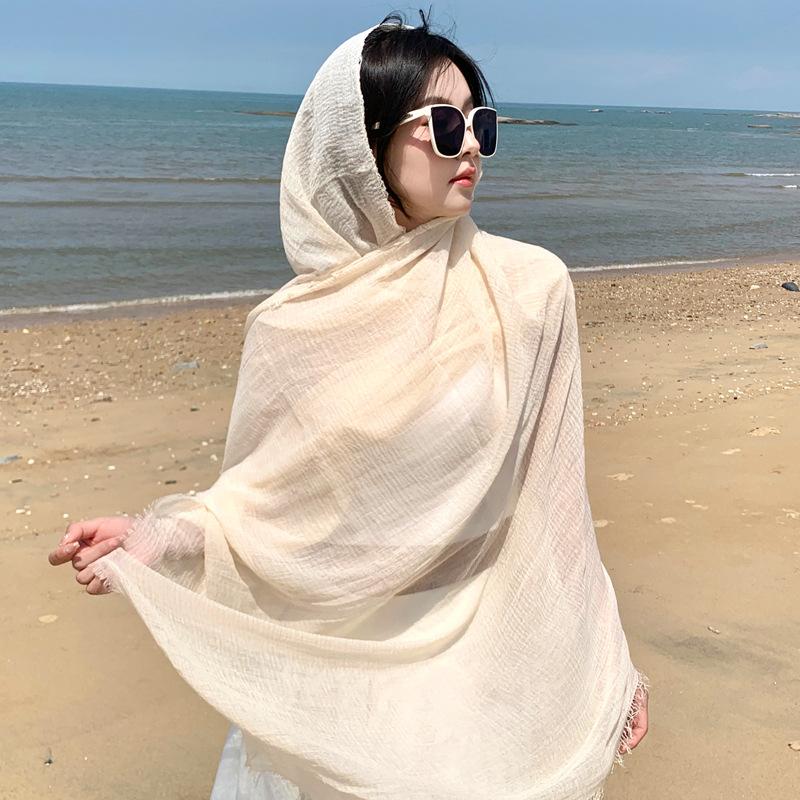 Qinghai Lake Chaka Salt Lake Desert Summer Big Red Tourism Cotton and Line Scarf Women's Sunscreen Shawl Ethnic Style Silk Scarf