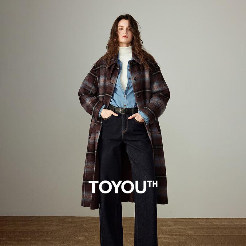 Chuyu Women's 2025 Winter Wool Blend Plaid Polo Coat