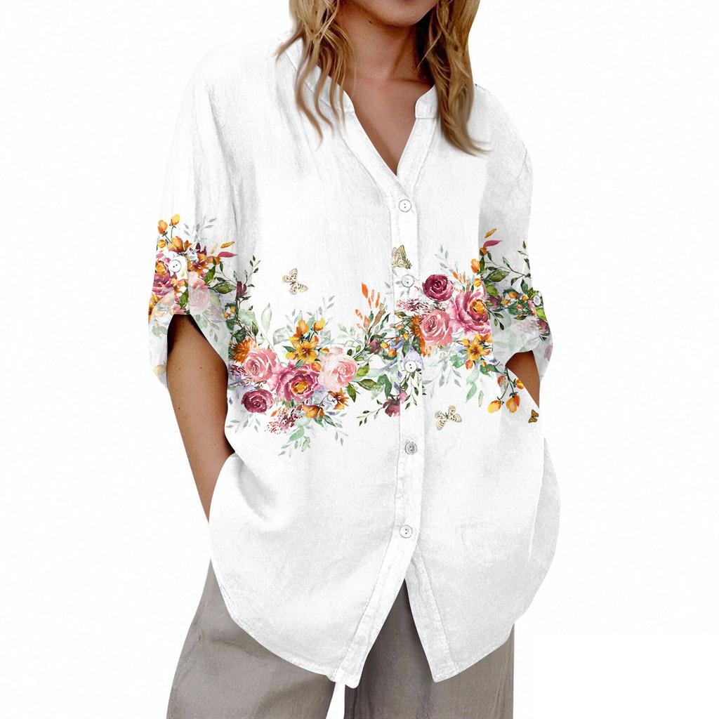 Женский кардиган с V-образным вырезом и рукавом 3/4 с принтом