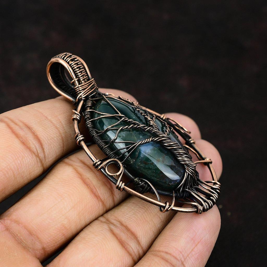 Кулон «Древо жизни» с кровавым камнем, медная проволока, кулон, драгоценный камень, кулон ручной работы, кровавый камень, уникальный ювелирный подарок для нее, медные украшения