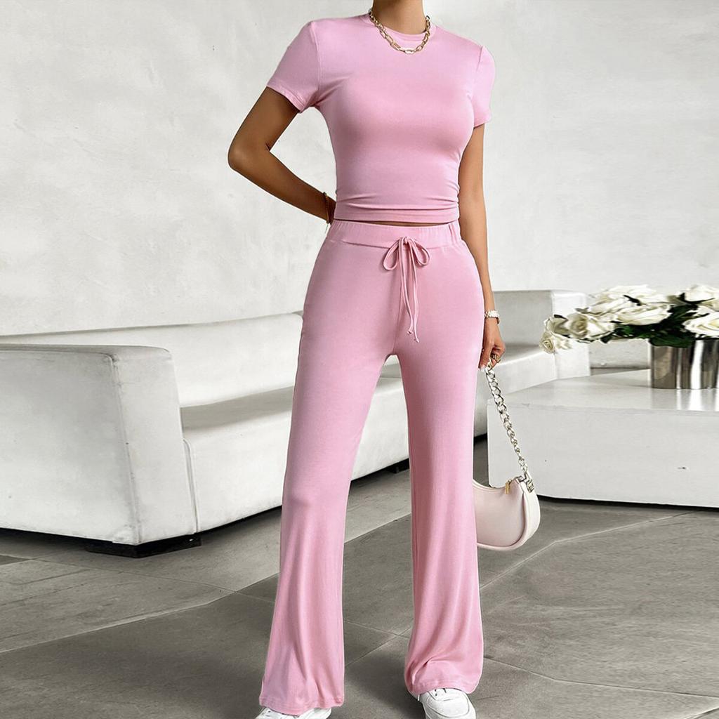 Женский повседневный модный спортивный однотонный свободный костюм из двух частей