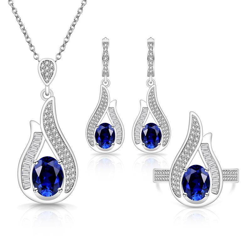Color Treasure Super Flash Gem Water Drop Zircon Set European and American Necklace Earrings Ring