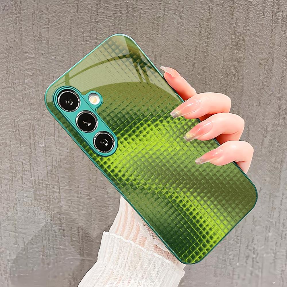 Кристальный чехол для телефона Samsung Galaxy S26 S25 S24 S23 S22 S21 FE Ultra Plus с решетчатой структурой, встроенное зеленое стекло, Изысканный