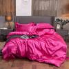 Solid Color Simulation Silk Bedding Bed Sheet Quilt Cover Pillowcase 4-piece Set