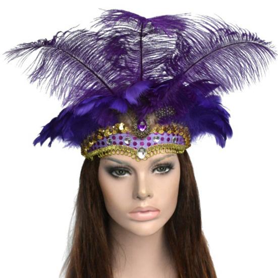 Women Sequins Rhinestone Feather Headband Show Halloween Dancing Party Headpiece