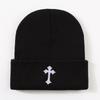 Cool Hat Exquisite Cross Embroidery Unisex Warm No Brim Knitted Hatsbeanie