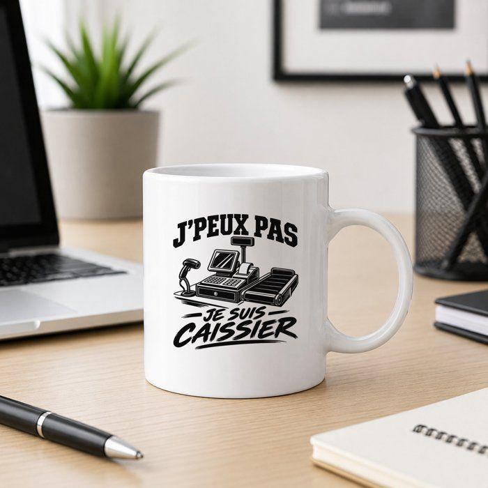 Mug - PLANETEE - J’peux pas je suis Caissier - Céramique 330 ml - Compatible lave‑vaisselle - Imprimé en Bretagne