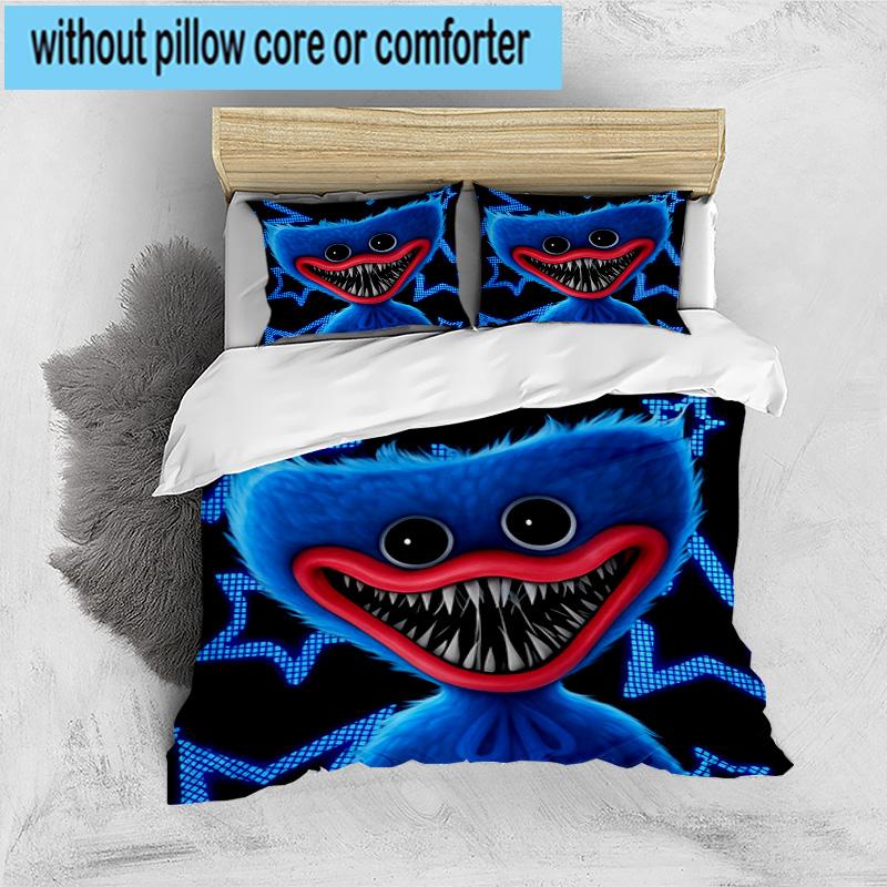 Blue Monster Huggy Night 3pcs Bedding,Including 1pc Duvet Cover And 2pcs Pillowcases Perfect for Christmas,Ideal for Bedroom, Dormitory