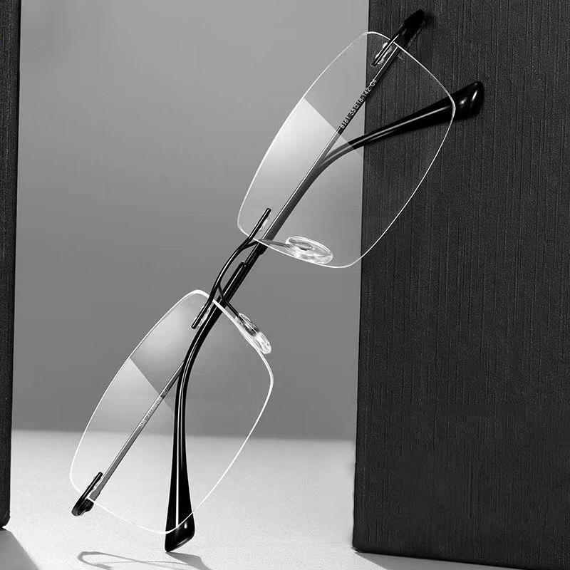 Frameless Cut Edge Reading Glasses, Anti Blue Light Glasses, Men's Middle-aged and Elderly Anti Fatigue Reading Glasses