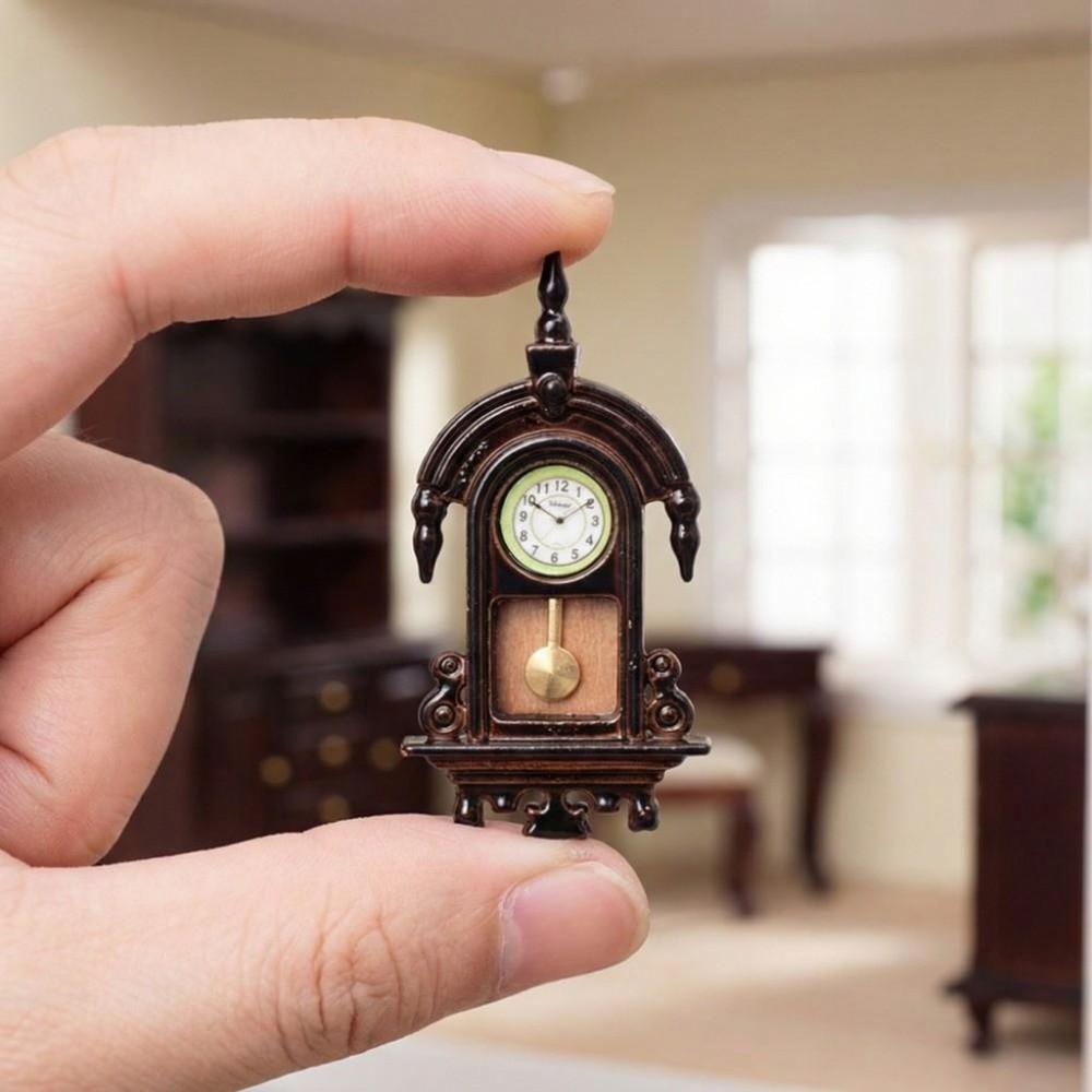 Movable Pendulum Dollhouse Wall Clock Wooden Design Pendulum Clock Study Room Decor