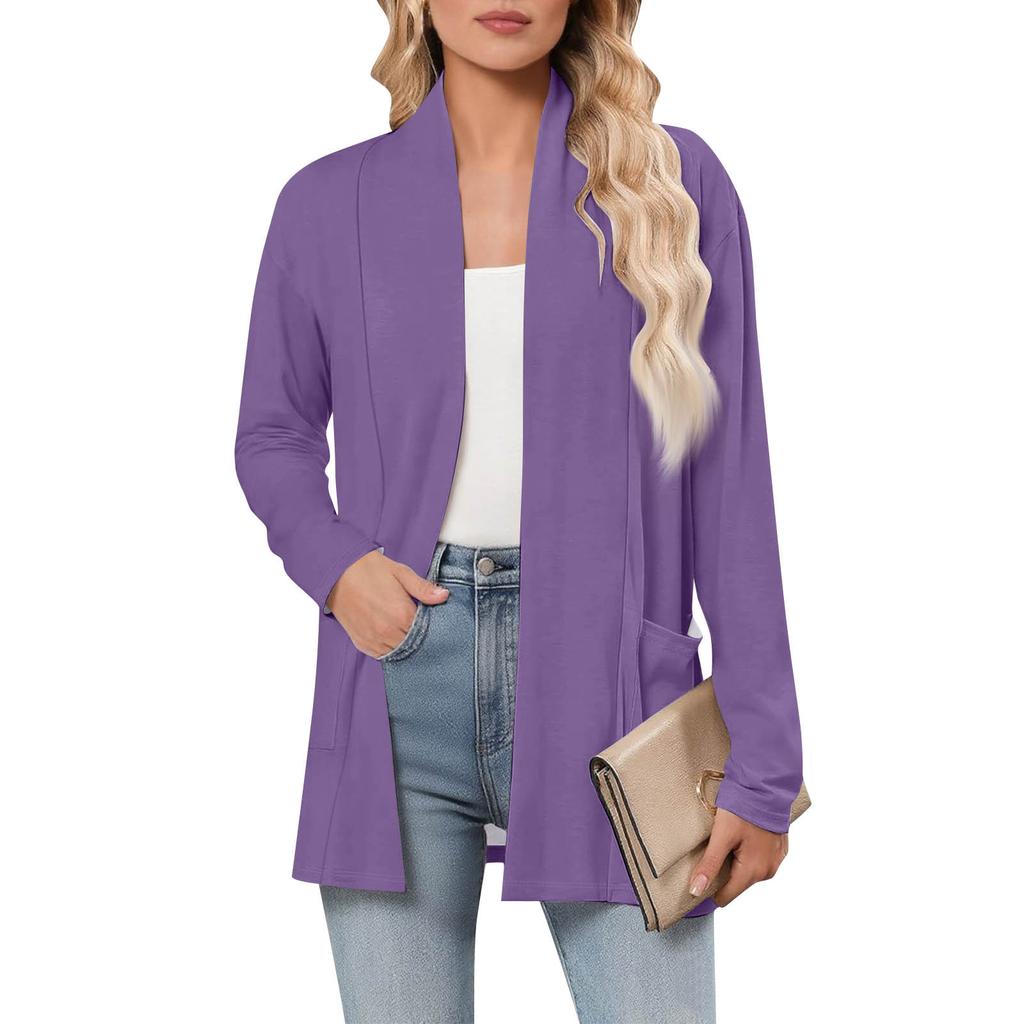 Женский кардиган с длинным рукавом, V-образным вырезом, модная рубашка, легкий, повседневный, свободный, тонкий кардиган с карманами