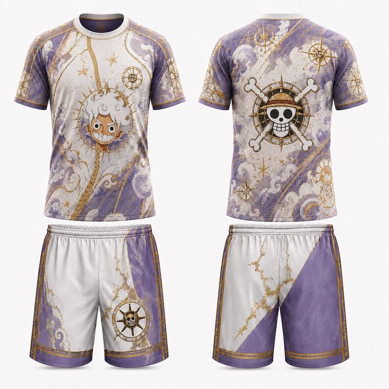 New White Special Edition Luffy Short Sleeved Shorts Set Men's and Women's T-shirt Plus Loose Fit Sportswear