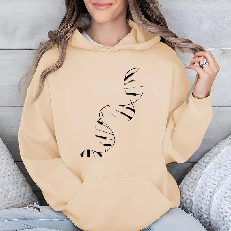 Женские Модные Повседневные Толстовки ДНК Пианино Классическая Клавиатура Графический Принт Женская Одежда Подарок Любителю Музыки Харадзюку Классическая Толстовка