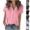 Женская модная однотонная рубашка из хлопка и льна в стиле casual с короткими рукавами