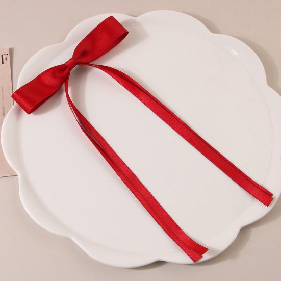 Women Hair Clip Bow Satin Retro Long Ribbon Large Size Solid Color Anti-slip Hair Ponytail Decoration Hairpin Hair Accessory Hair Barrettes