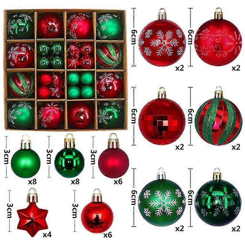 New 44-piece paper box (red and green) New Christmas balls 44 pieces painted special-shaped paper box 3-6cm set Christmas decorations electroplated