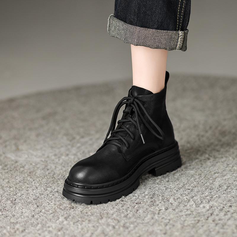 Модные британские ботинки на платформе для женщин, осень-зима, новые дизайнерские повседневные ботильоны, женская мода, однотонные кожаные туфли для женщин