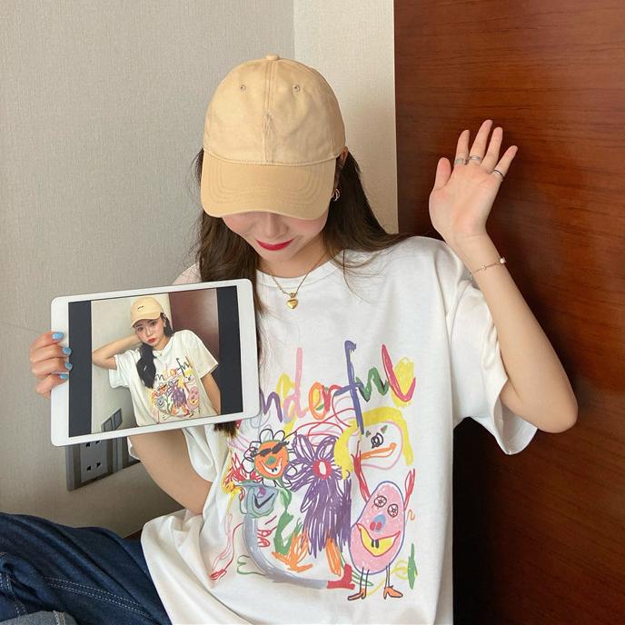 Винтажные забавные мультяшные принты для молодых девушек, футболки с короткими рукавами для женщин, летние повседневные свободные футболки в стиле Харадзюку, белые топы y2k