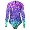 Женский монокини с длинным рукавом и принтом чешуи рыбы, молния сзади, эластичная ткань, цельный бикини, карнавальный костюм