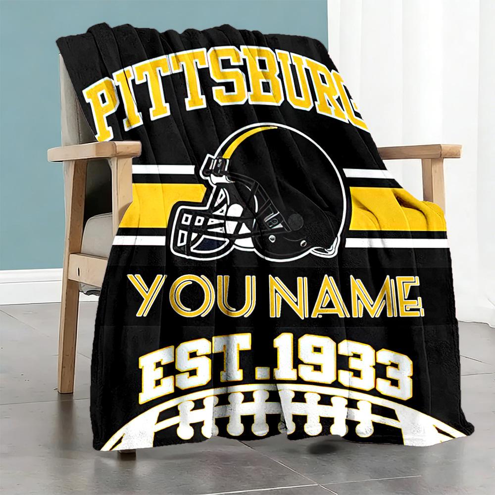 Pittsburgh Football Fans Personalized Text Blanket Lightweight Personalized Blanket Soft Warm Cozy Perfect for Bed Livingroom Living Room Nap