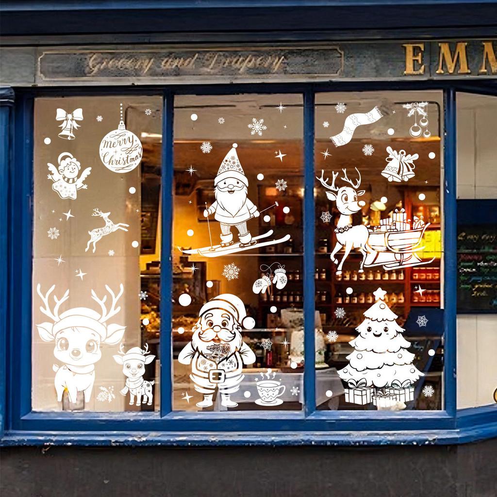 Набор статических наклеек на Рождество и Новый год с декором в виде белой елки и снеговика