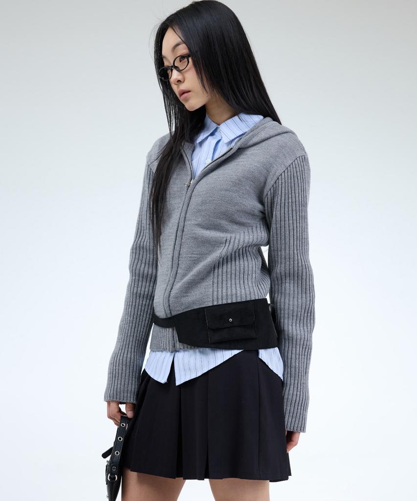 PORTERNA Mix Ribbed Knit Hoodie Zip-Up-3Color