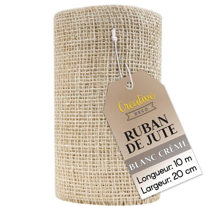 Chemin de Table en Jute - CREATIVE DECO - Blanc crème - 20cm x 10m - Déco Table Noel Mariage