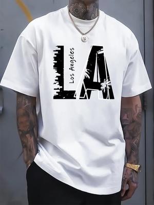 Летняя модная повседневная мужская футболка из 100% хлопка, трендовый уличный стиль Лос-Анджелеса, принт с буквами, мужская одежда с коротким рукавом
