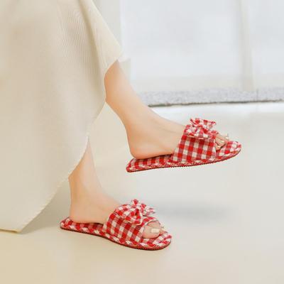 Четыре сезона Клетчатый бант Подошва из ТПР Нескользящие Прочные Женские Домашние Тапочки