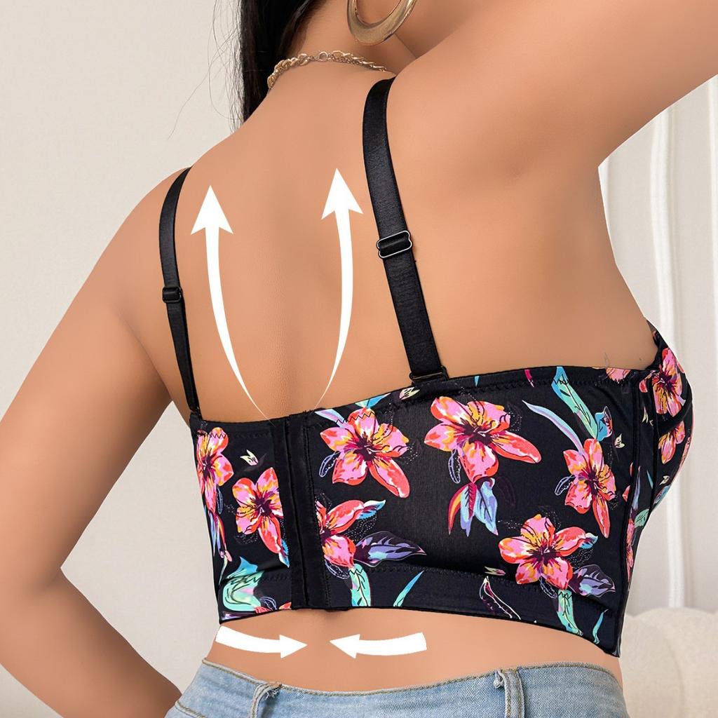European and American Plus-size Underwear for Women Large Breasts Are Small Anti-sagging Gathered Fashionable Patterned Detachable Shoulder Straps Bra